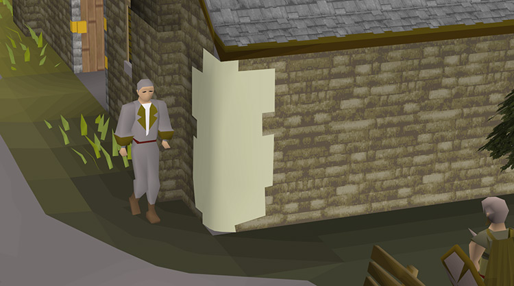 The patched wall of the Draynor Bank where the Draynor Bank Robbery took place / OSRS