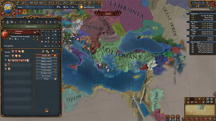 The situation in the eastern Mediterranean at game start / EU4