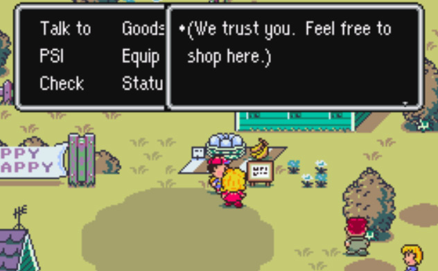Ness helping himself to free Fresh Eggs in Happy Happy Village / Earthbound