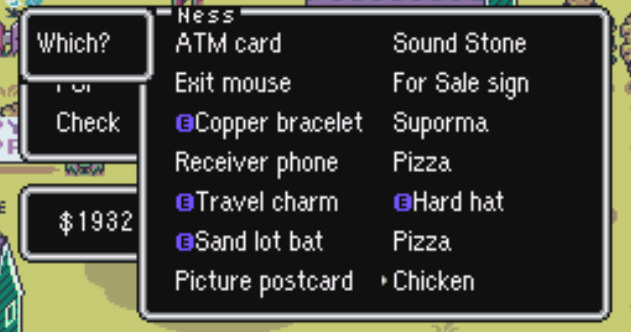 Fully grown Chicken in the inventory / Earthbound
