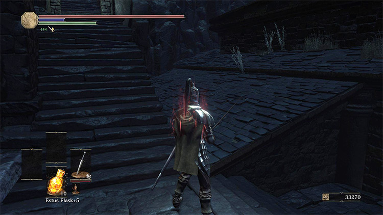 The point where the stairs meet the slanted rooftop / Dark Souls 3