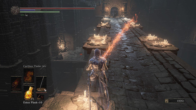 The bridge with the lower platform visible in the distance / Dark Souls III
