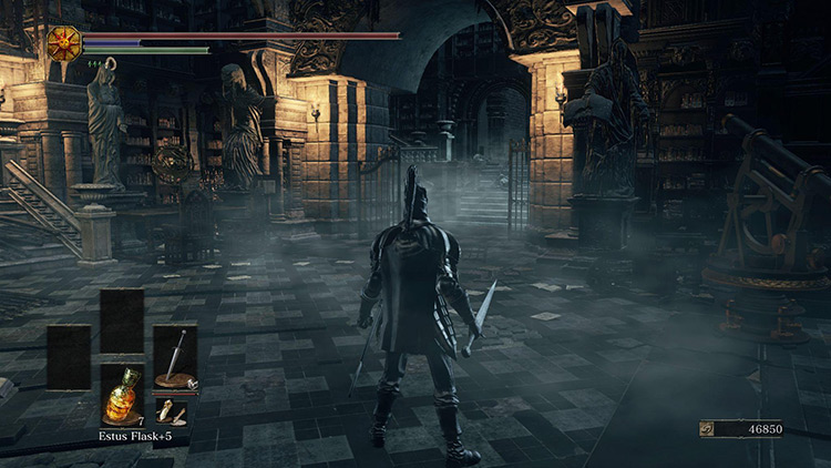 The opened shortcut, viewed from the entrance to the Archives / Dark Souls III