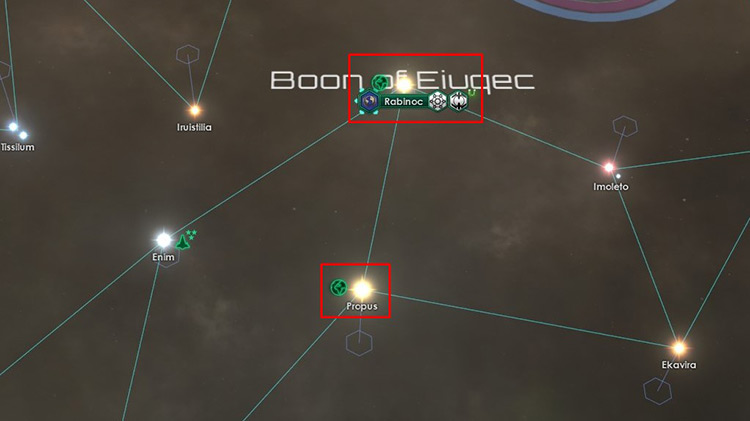 Systems containing a habitable planet have a colored “Earth” icon next to their names / Stellaris