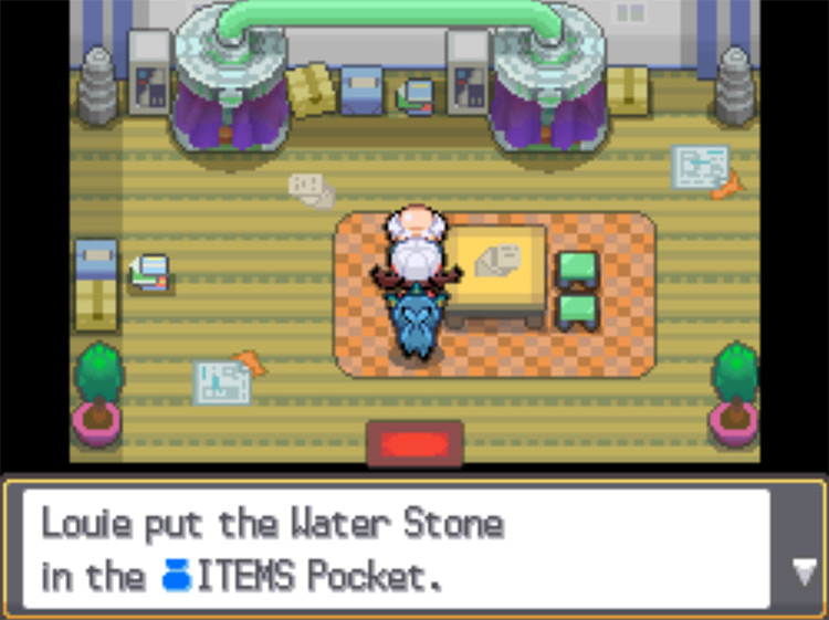 Bill's Grandfather rewarding the player with a Water Stone / Pokémon HG/SS