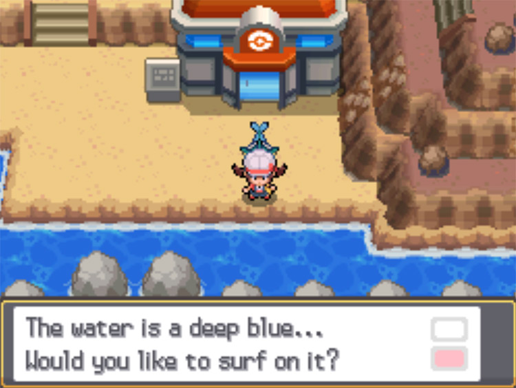 The Surf spot directly in front of Cinnabar Island's Pokémon Center / Pokémon HG/SS