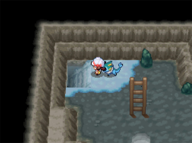 The stairs inside the entrance of the Seafoam Islands / Pokémon HG/SS