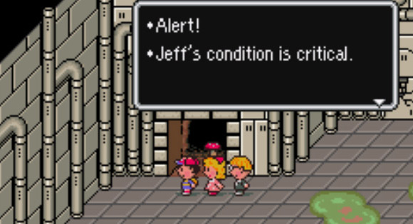 Characters with Colds/Nausea will suffer periodical HP damage outside of battle / Earthbound