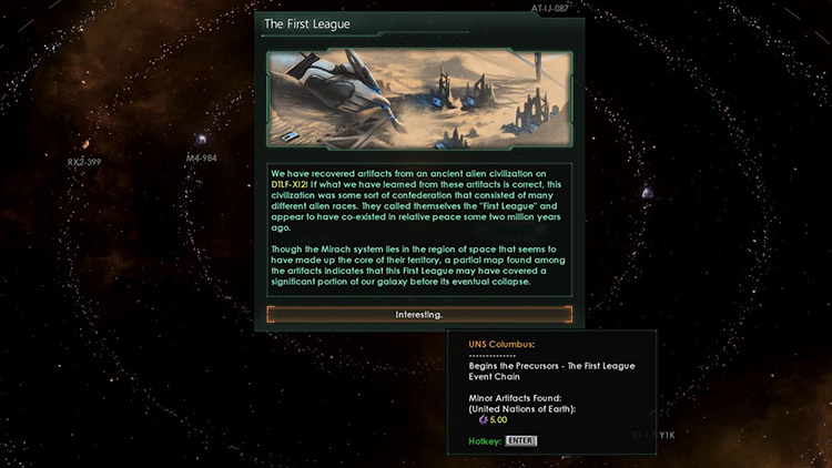 Surveying can unlock event chains that can lead to powerful artifacts / Stellaris