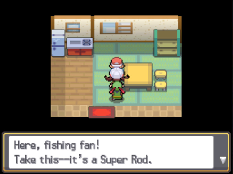 Receiving the Super Rod from the Silence Bridge Fishing Guru / Pokémon HG/SS
