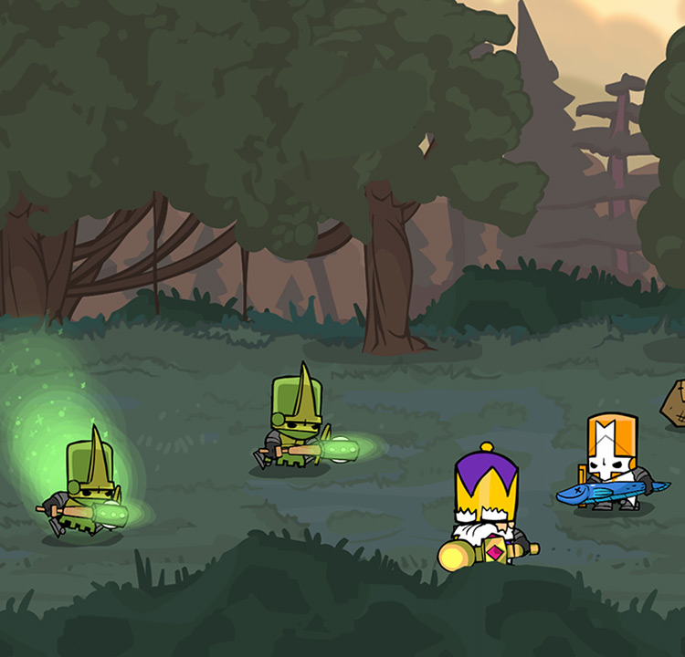 Two Snakeys armed with Snakey Maces approaching the King and Orange Knight Castle Crashers