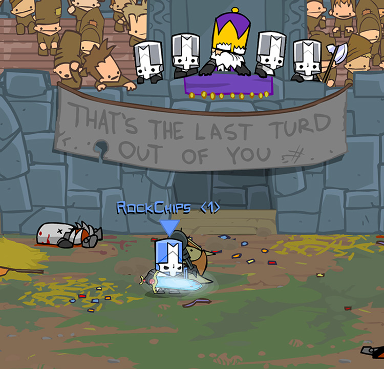 The Blue Knight taking down a Barbarian with the Ice Sword Castle Crashers