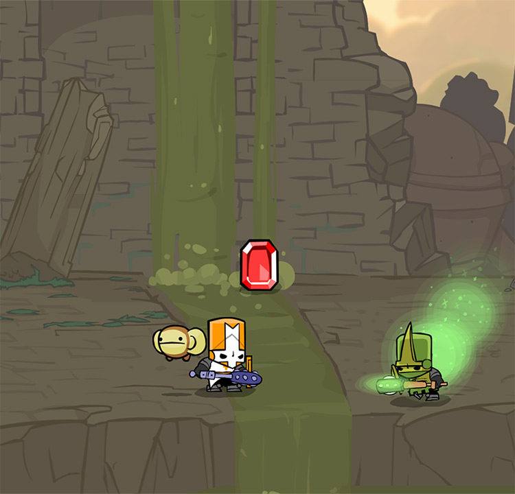 Orange Knight going up against Snakey, the wielder of the Snakey Mace Castle Crashers