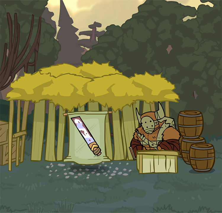 A Beefy Barbarian selling the Thick Sword Castle Crashers