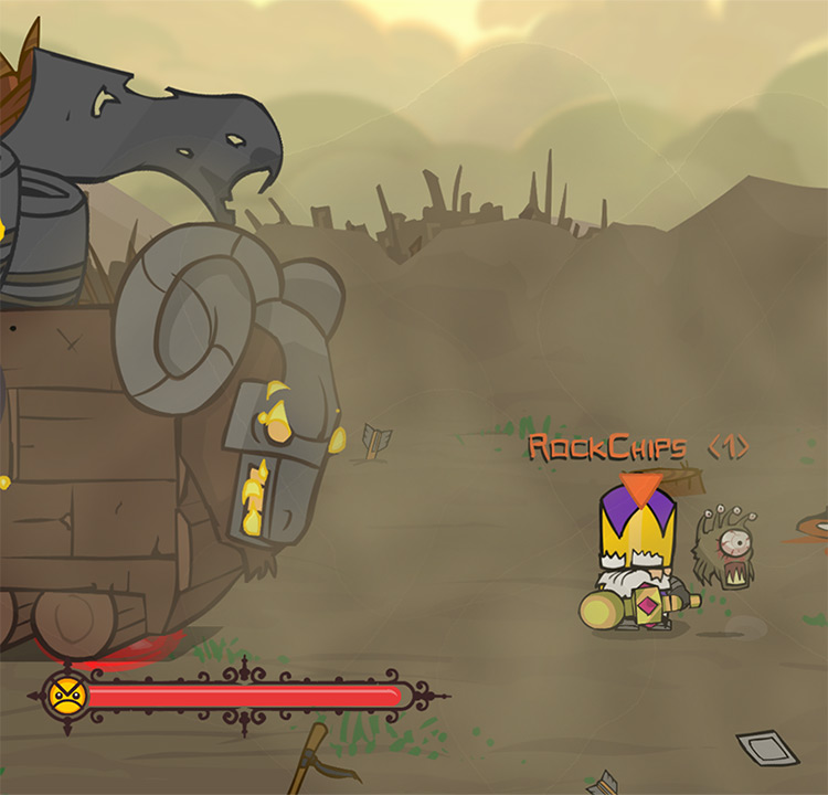 The King and Beholder up against the War Machine Castle Crashers