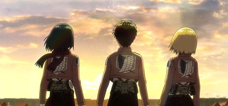 Mikasa, Eren & Armin looking at sunset