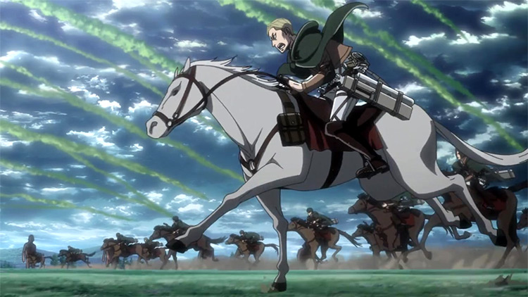 Erwin leading the cavalry charge after giving his speech.
