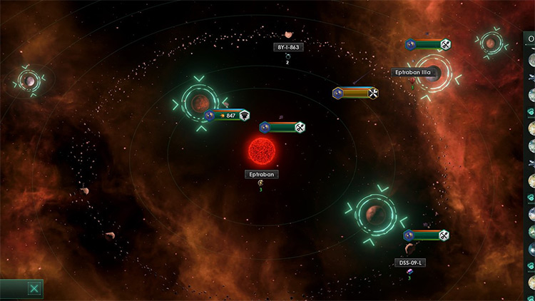 The System Map with viable planets highlighted / Stellaris