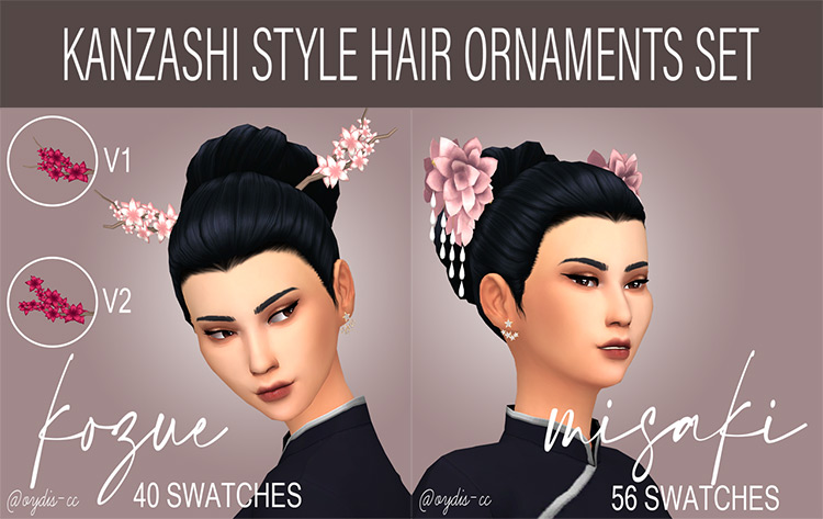Kanzashi Style Hair Ornaments Set / Sims 4 CC