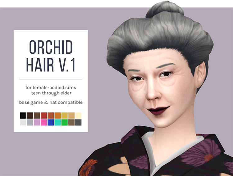 Orchid Hair Versions 1 & 2, plus Overlay Accessory / Sims 4 CC