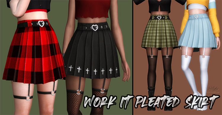Work It Pleated Skirt & Garter Tights / Sims 4 CC