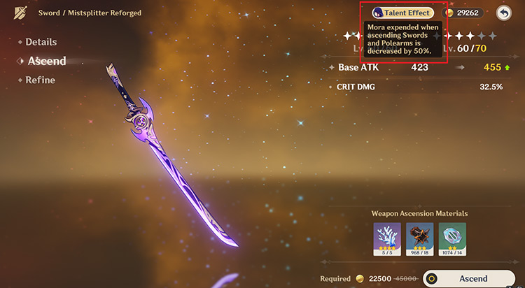 Raiden’s mora discount for ascending swords and polearms / Genshin Impact