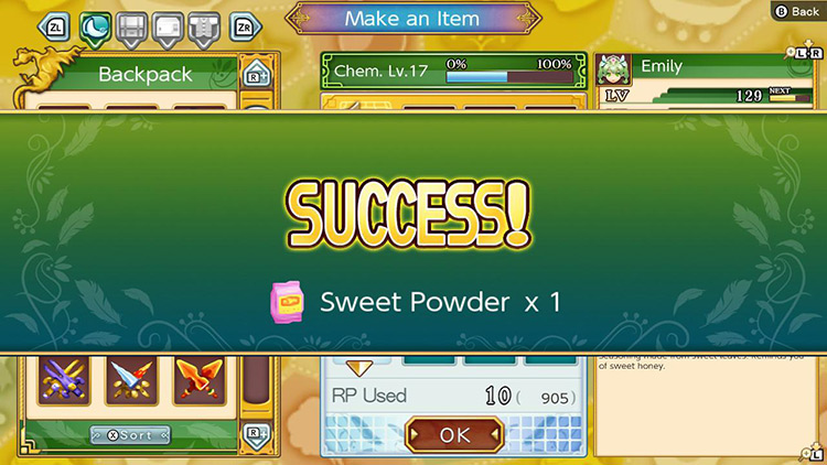 Sweet powder made with chemistry set / Rune Factory 4