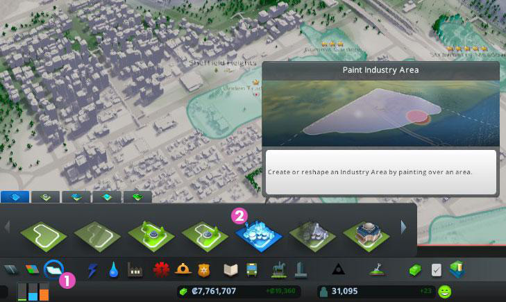 The Paint Industry Area brush from the Districts and Areas menu / Cities: Skylines