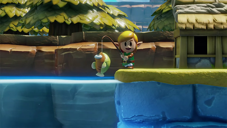 Fishing mini-game from Link's Awakening Remake screenshot