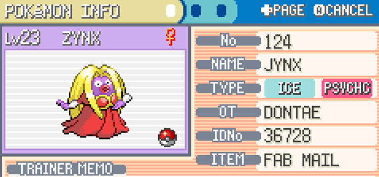 Jynx in FireRed/LeafGreen