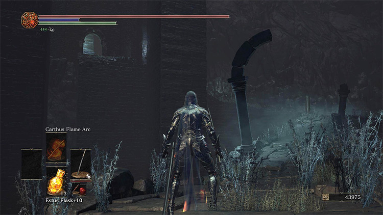 The bridge back to the Irithyll Dungeon, with the room full of Jailers in the distance / Dark Souls III