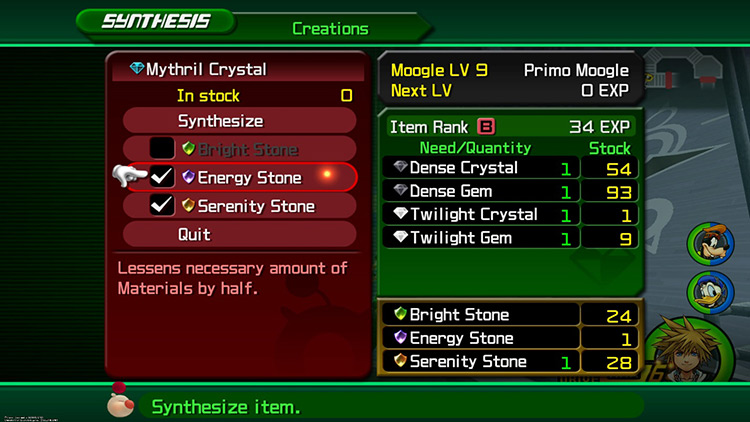 Making Mythril Crystals using Twilight Crystals / Kingdom Hearts II