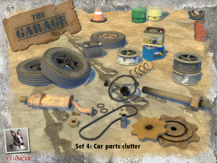 The Garage Set #4: Car Parts Clutter by Cyclonesue for Sims 4