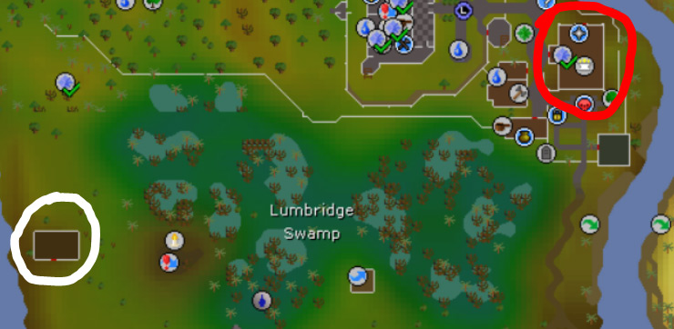 Aereck’s (Red) and Urhney’s (White) Locations / Old School RuneScape