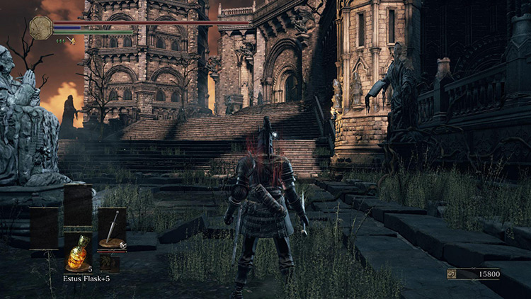 The outside courtyard at the top of the Archives / Dark Souls III