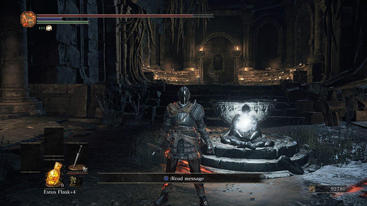 The ‘Path of The Dragon’ gesture on a corpse behind Oceiros’ arena / Dark Souls III