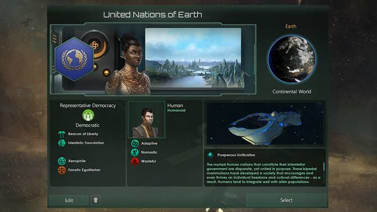 The United Nations of Earth, a good empire to pick for beginners / Stellaris