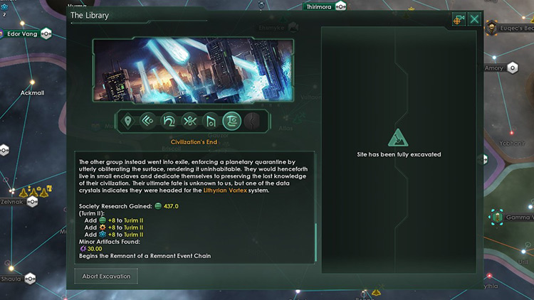 An Archaeological Site fully excavated for huge bonuses and a huge number of Artifacts / Stellaris
