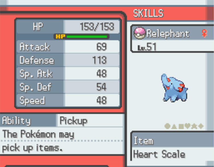 A Phanpy with the ability Pickup who has found a Heart Scale / Pokemon HGSS