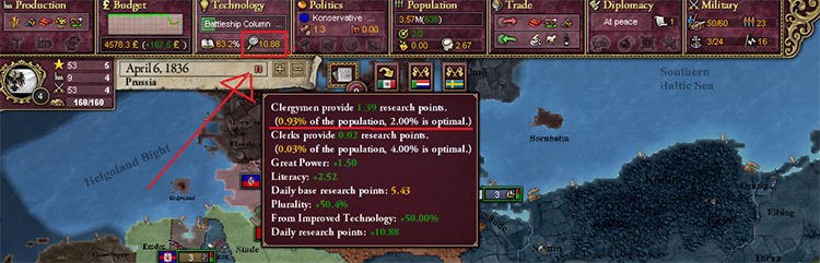 Showing the percent of population you should have for Clergymen / Victoria 2