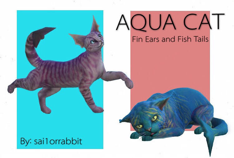 Aqua Cat Fin Ears and Fish Tails / Sims 4 CC