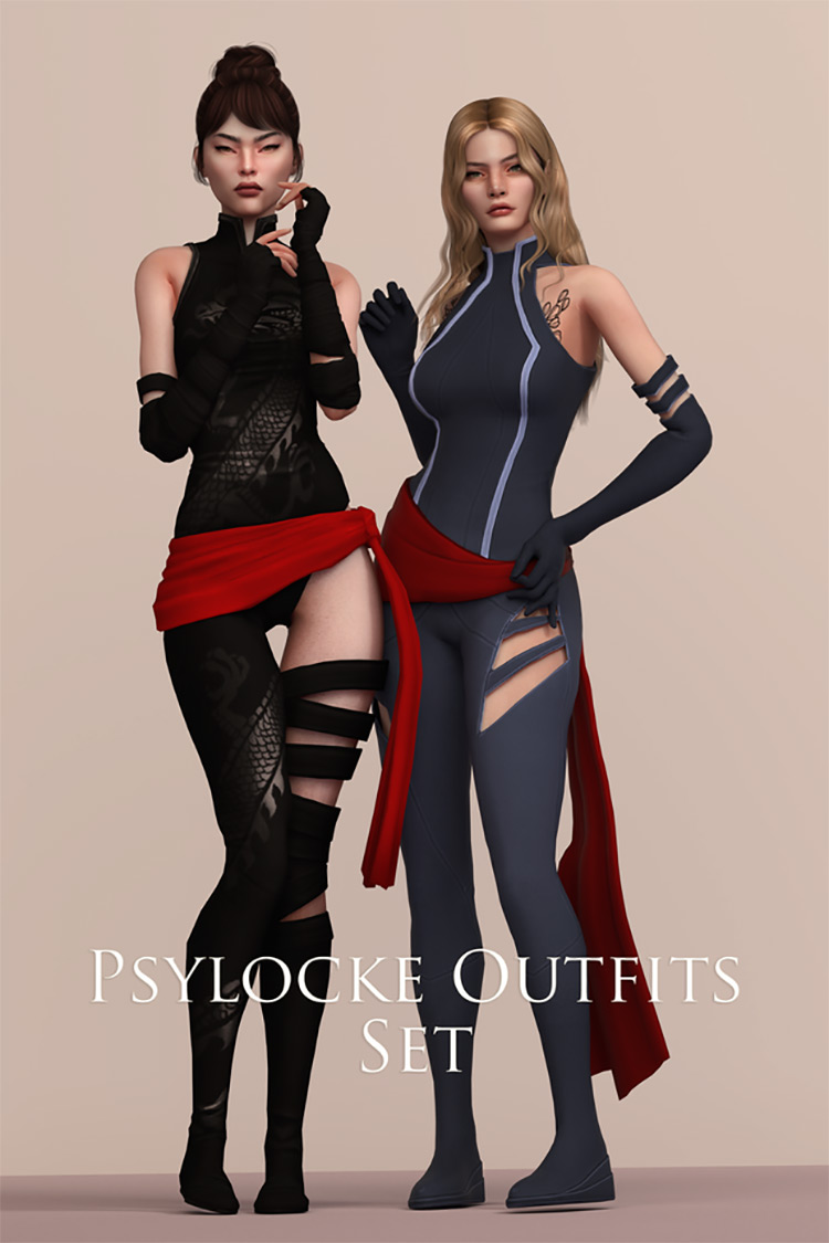 Psylocke Outfits Set by astya96 Sims 4 CC