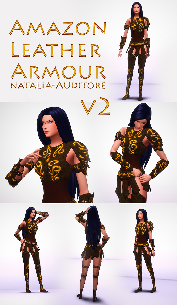 Amazon Leather Armour V2 & V3 by Natalia-Auditore for Sims 4