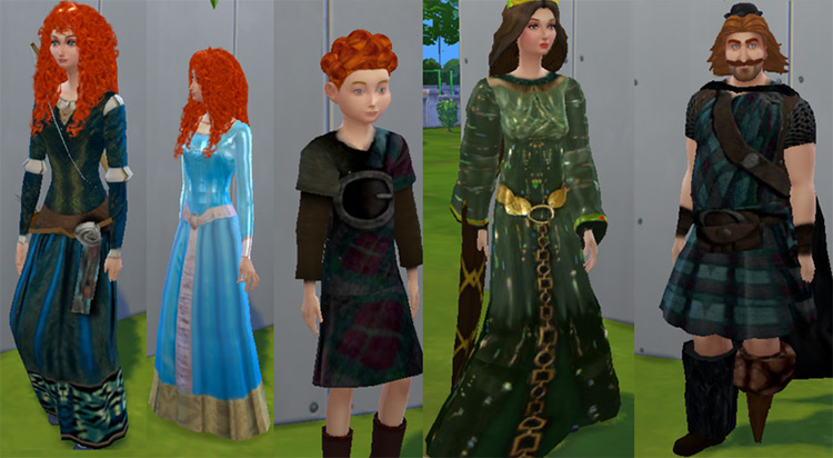 Merida, Elinor, Fergus, Hamish, Hubert & Harris from Brave (2012) / Sims 4 CC