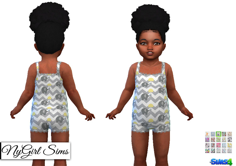 Lace Trim Toddler Pajama Bodysuit Prints / Sims 4 CC