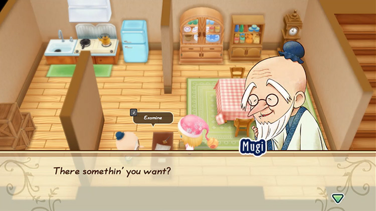 Dialogue from Mugi, the owner of Yodel Ranch, when the farmer enters. / SoS:FoMT