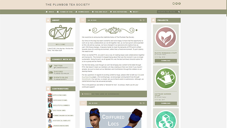 The Plumbob Tea Society tumblr screenshot