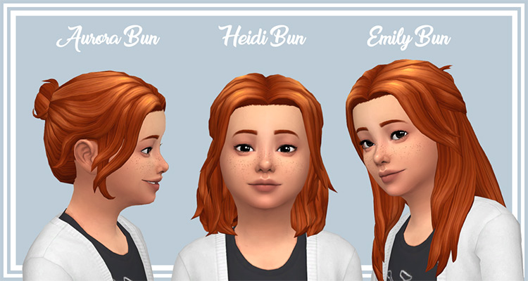 Aurora, Heidi, and Emily Buns for Kids for Sims 4
