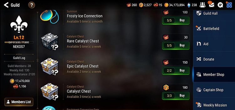Guild Member Shop (Catalyst Chests) / Epic Seven