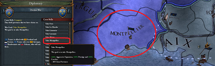 Set Montpellier as your war goal / EU4